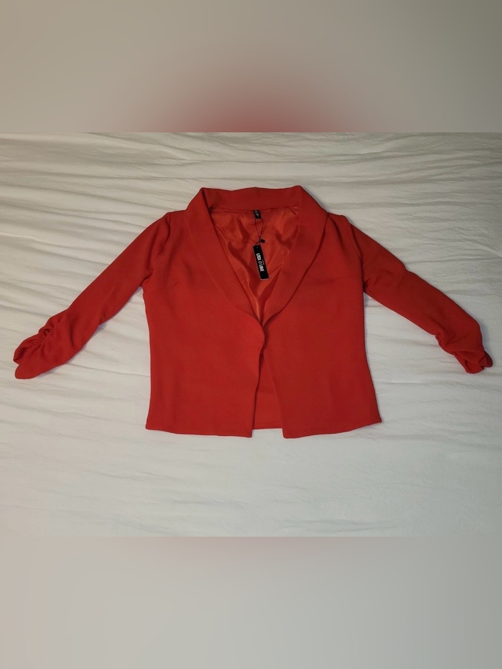 Lock & Love Open Front Blazer Jacket Red Women's Small NWT Ruched 3/4 Sleeve - Picture 8 of 15